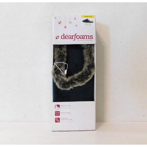 Dearfoams Slippers Womens L 9-10 Dark Forest Green Velour Indoor Outdoor - Picture 2 of 10